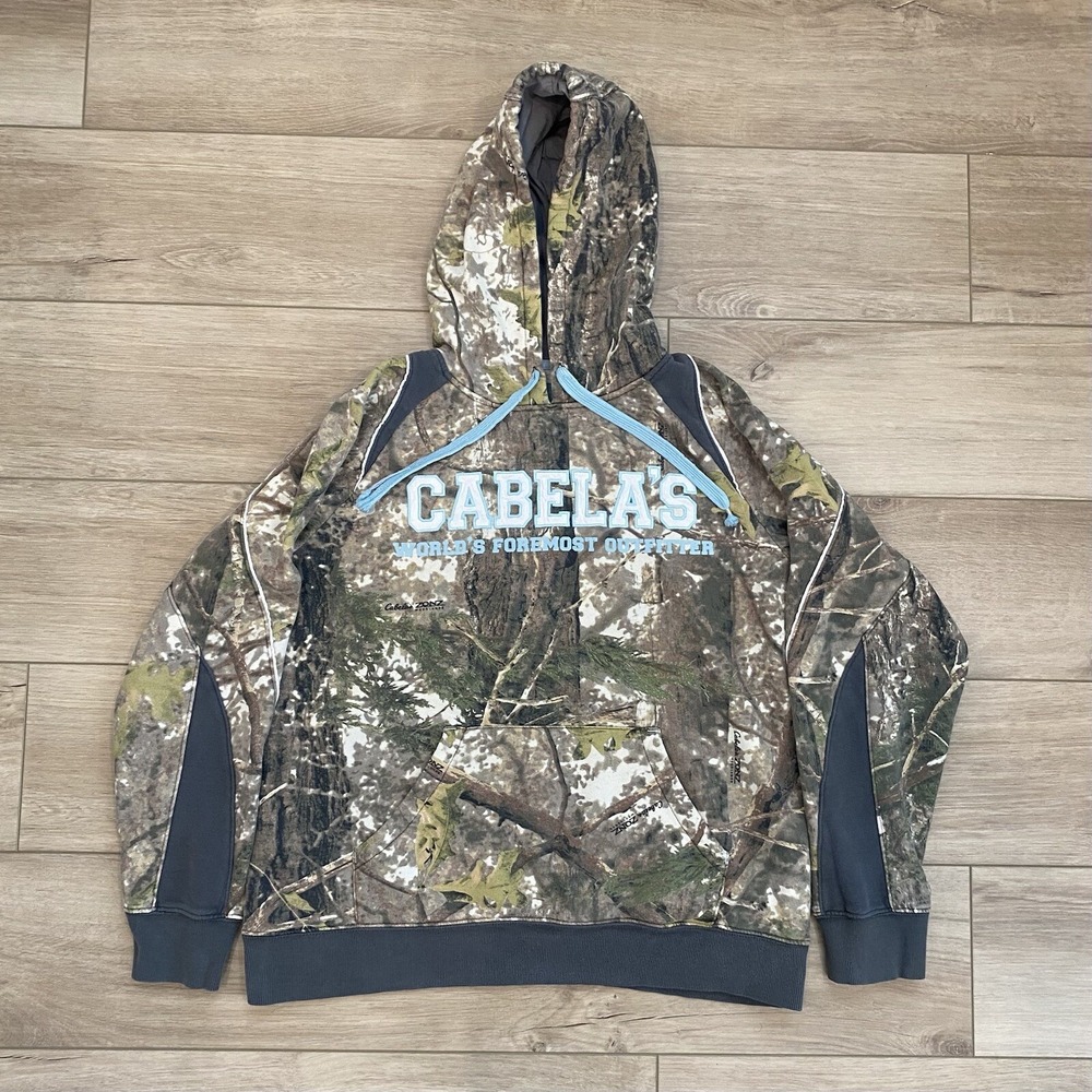 Cabela's Camo Pullover‎ Hoodie Women's Large Camouflage Boxy Fit Drawstring Y2K